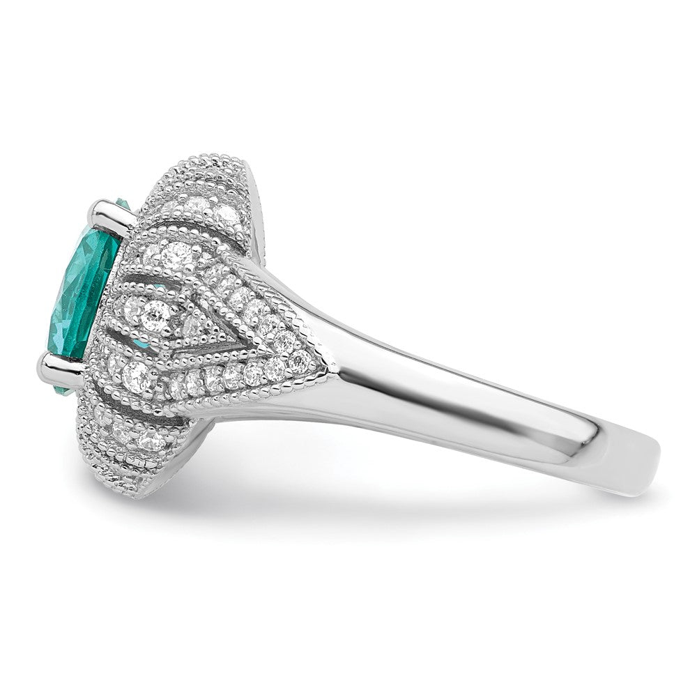Sterlingsilber Rhodiniert Klar und Teal Zirkonia Vintage Style Ring