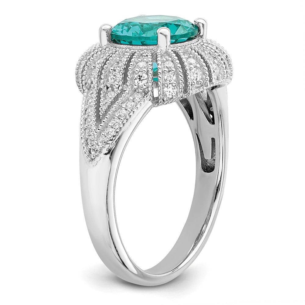 Sterlingsilber Rhodiniert Klar und Teal Zirkonia Vintage Style Ring