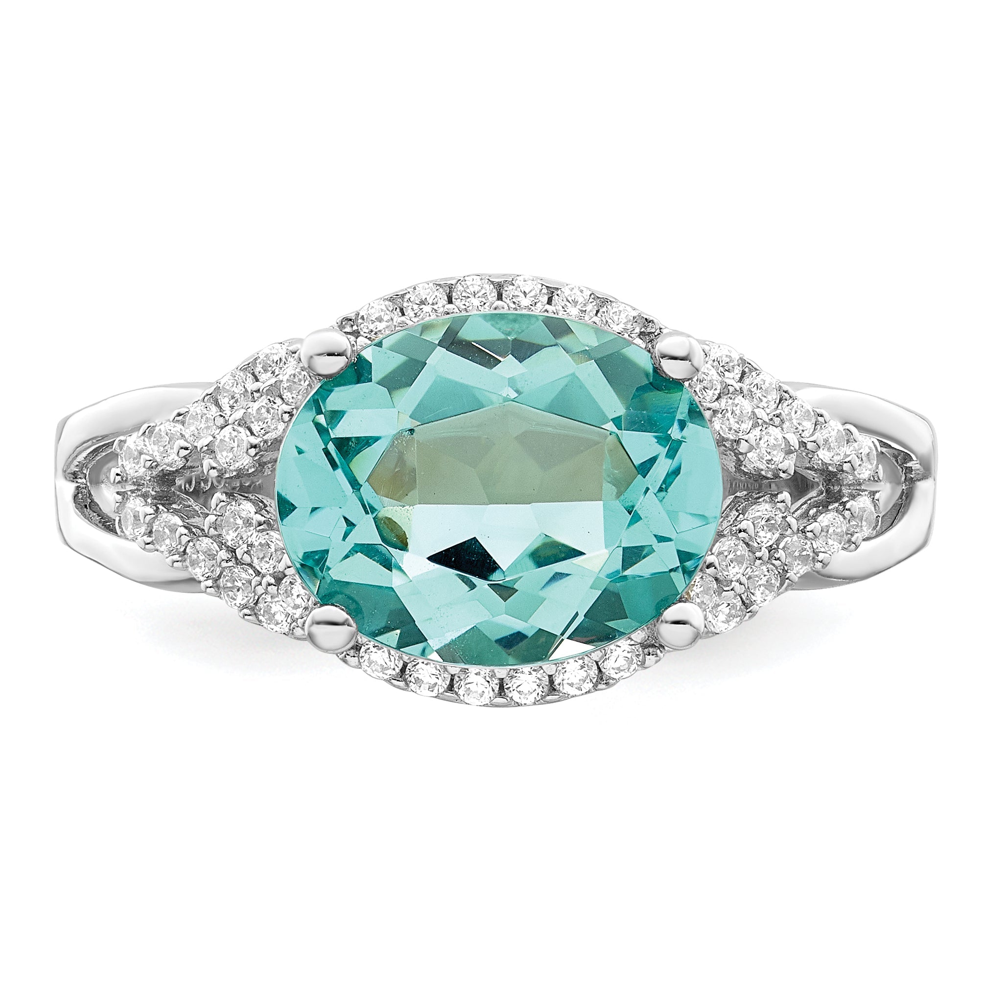 Sterlingsilber Rhodiniert Grün und Weiß Zirkonia Ring