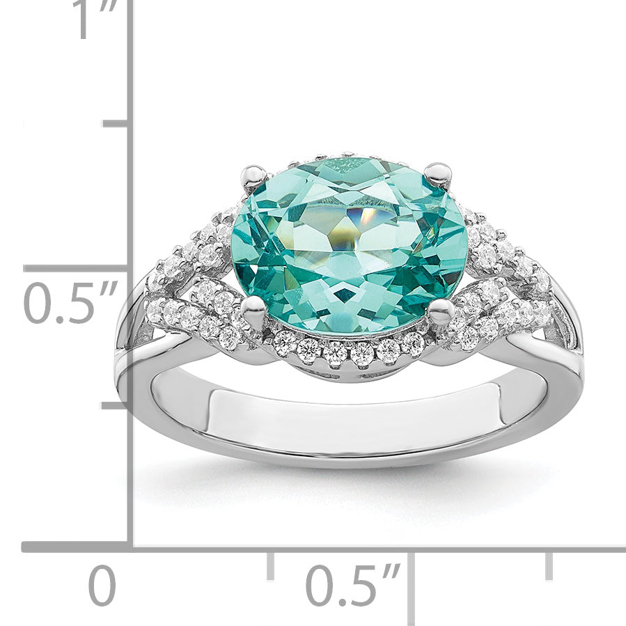 Sterlingsilber Rhodiniert Grün und Weiß Zirkonia Ring