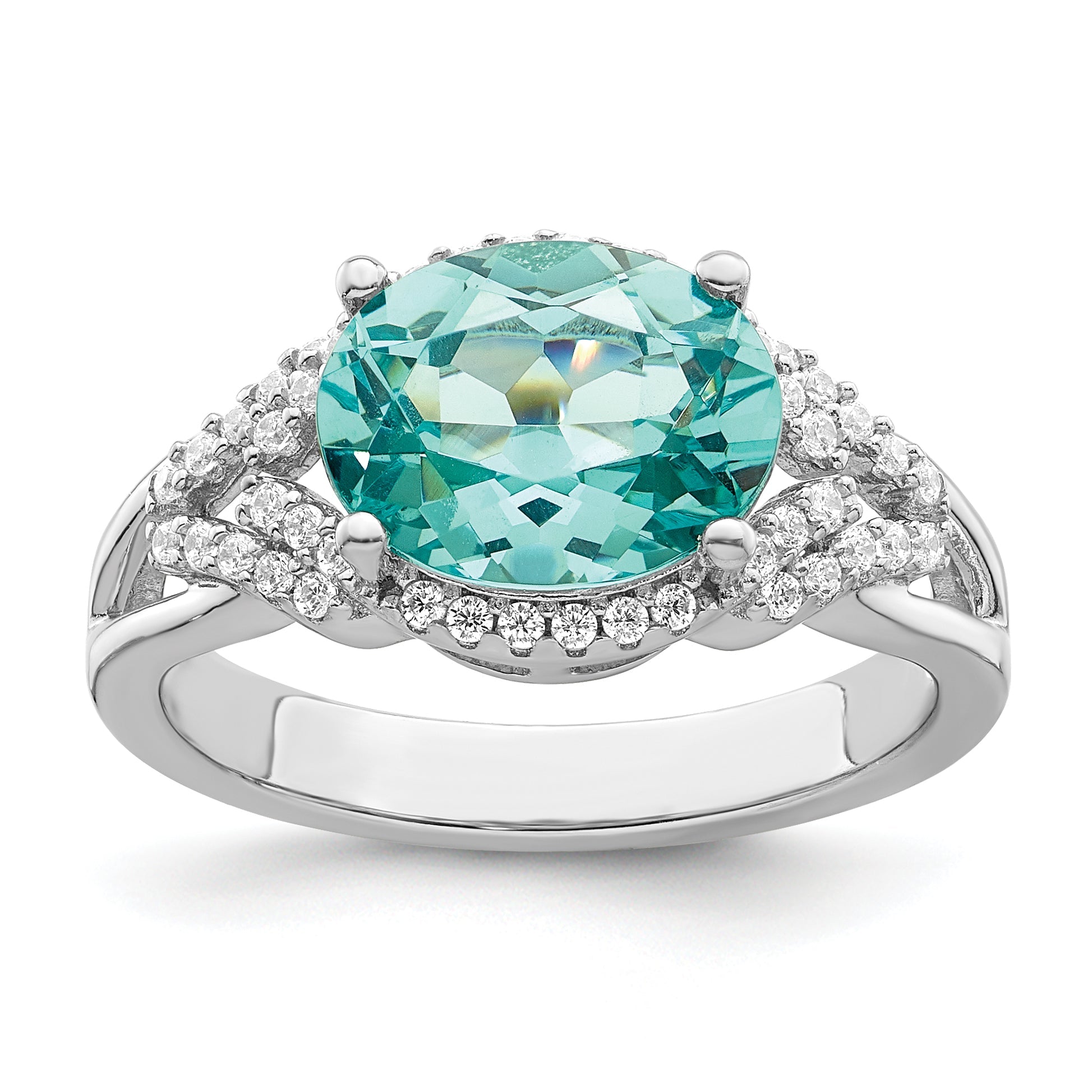 Sterlingsilber Rhodiniert Grün und Weiß Zirkonia Ring