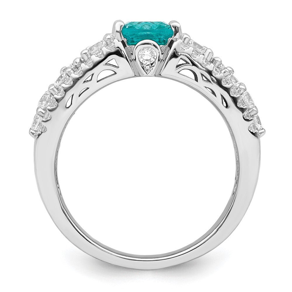 Sterlingsilber Rhodiniert Weiß und Teal Zirkonia Ring