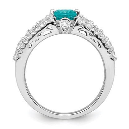 Sterlingsilber Rhodiniert Weiß und Teal Zirkonia Ring
