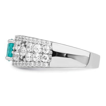 Sterlingsilber Rhodiniert Weiß und Teal Zirkonia Ring