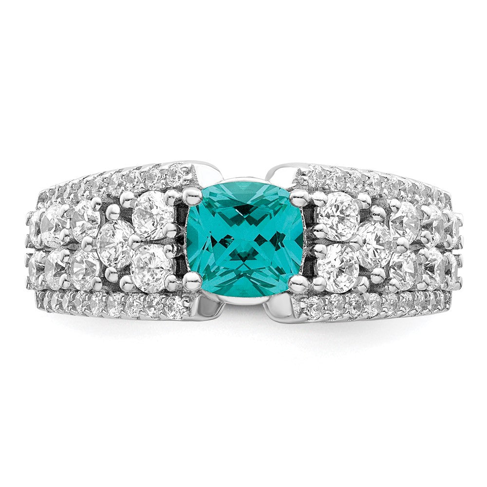 Sterlingsilber Rhodiniert Weiß und Teal Zirkonia Ring