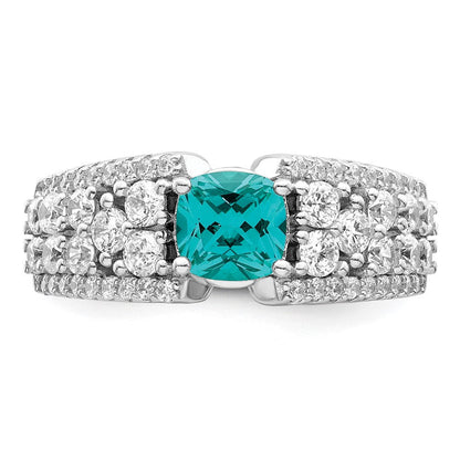 Sterlingsilber Rhodiniert Weiß und Teal Zirkonia Ring