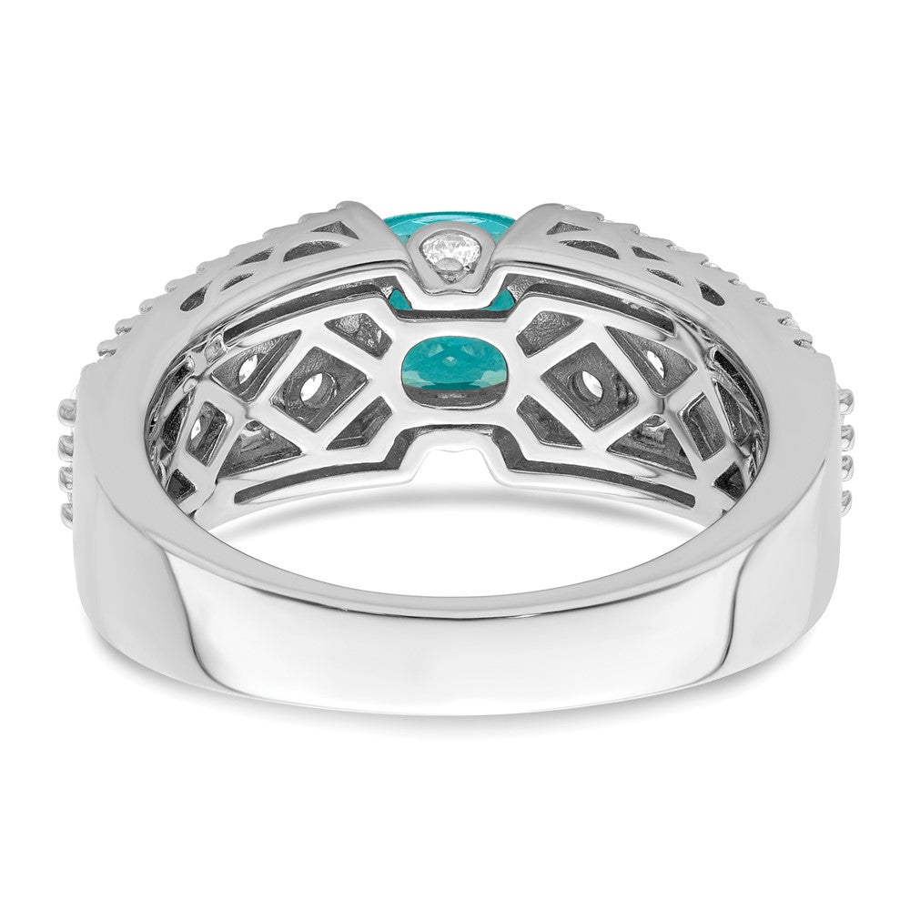 Sterlingsilber Rhodiniert Weiß und Teal Zirkonia Ring