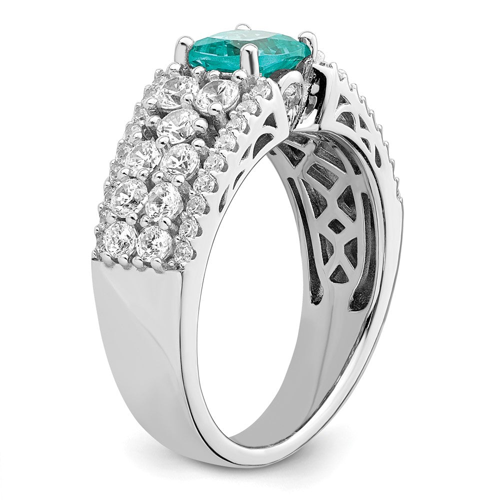 Sterlingsilber Rhodiniert Weiß und Teal Zirkonia Ring