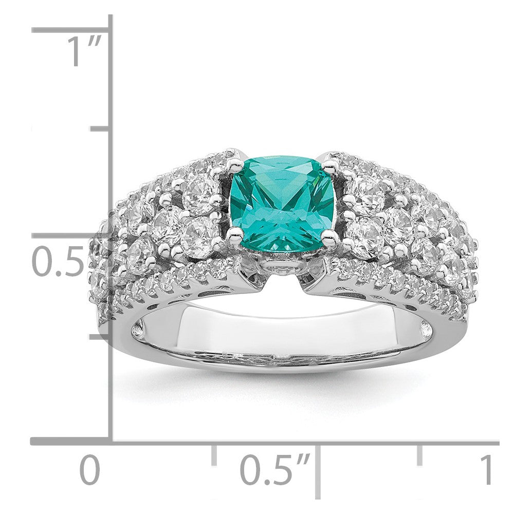 Sterlingsilber Rhodiniert Weiß und Teal Zirkonia Ring