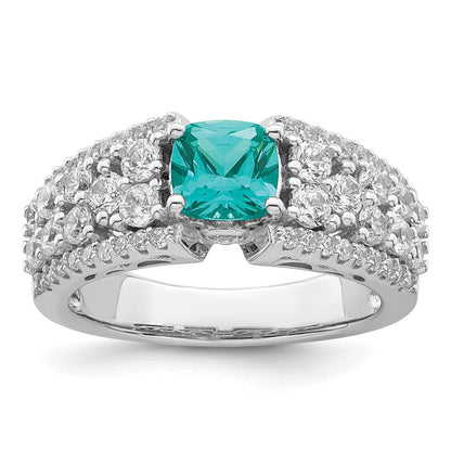 Sterlingsilber Rhodiniert Weiß und Teal Zirkonia Ring