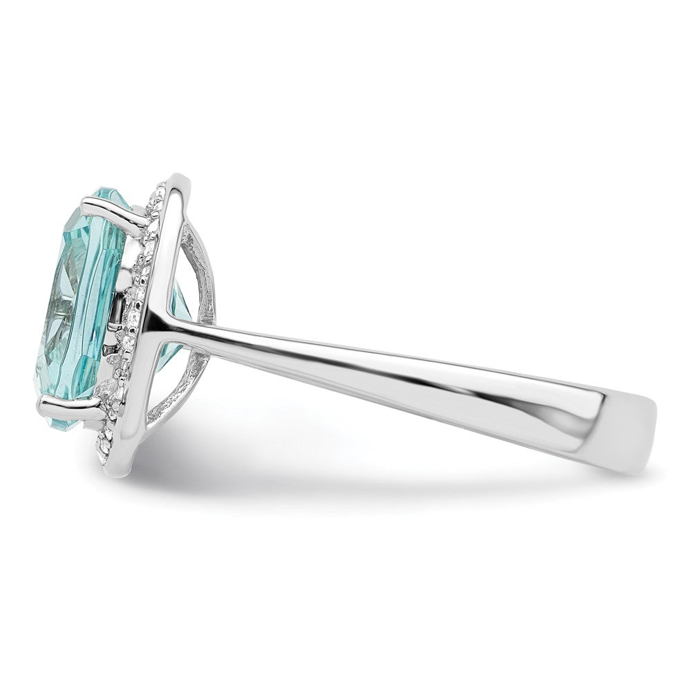 Sterlingsilber Rhodiniert Licht Blau Kristall Zirkonia Heiligenschein Ring