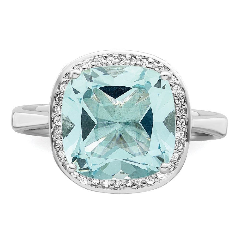 Sterlingsilber Rhodiniert Licht Blau Kristall Zirkonia Heiligenschein Ring