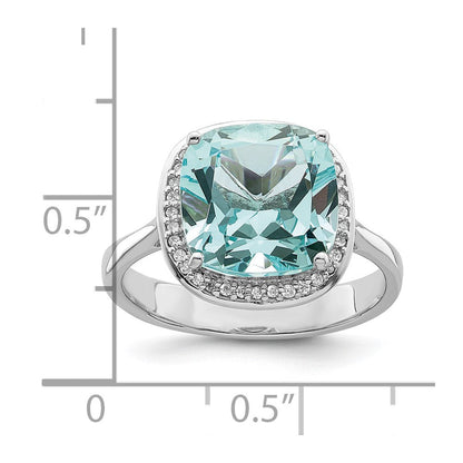 Sterlingsilber Rhodiniert Licht Blau Kristall Zirkonia Heiligenschein Ring