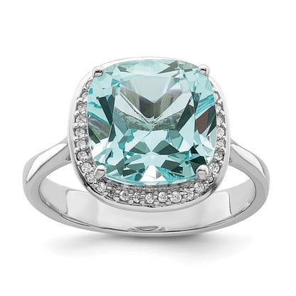 Sterlingsilber Rhodiniert Licht Blau Kristall Zirkonia Heiligenschein Ring