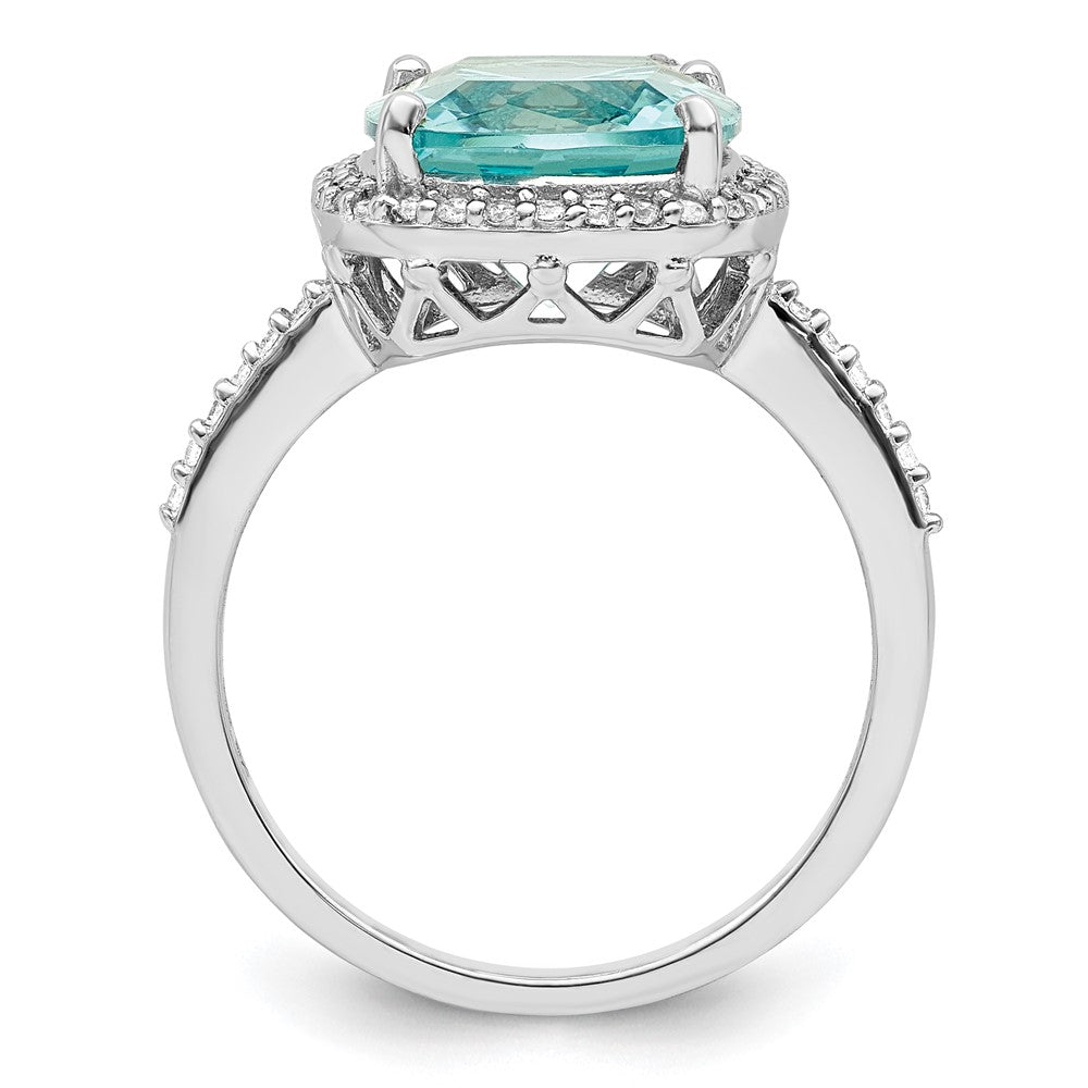 Sterlingsilber Rhodiniert Licht Blau Kristall Zirkonia Heiligenschein Ring