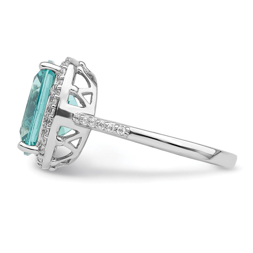 Sterlingsilber Rhodiniert Licht Blau Kristall Zirkonia Heiligenschein Ring