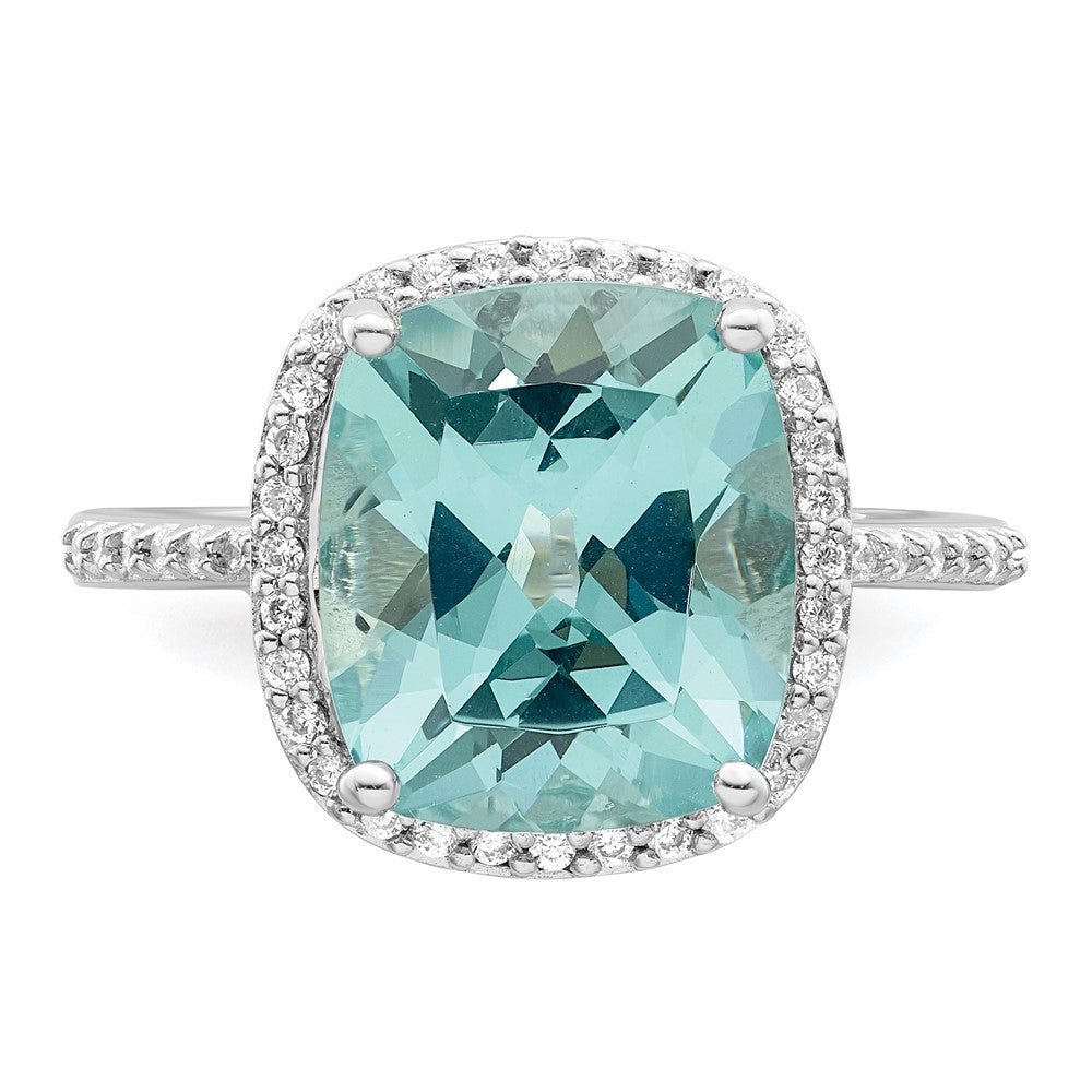 Sterlingsilber Rhodiniert Licht Blau Kristall Zirkonia Heiligenschein Ring