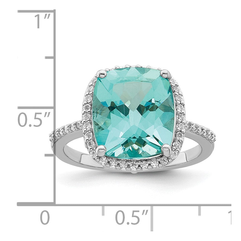 Sterlingsilber Rhodiniert Licht Blau Kristall Zirkonia Heiligenschein Ring