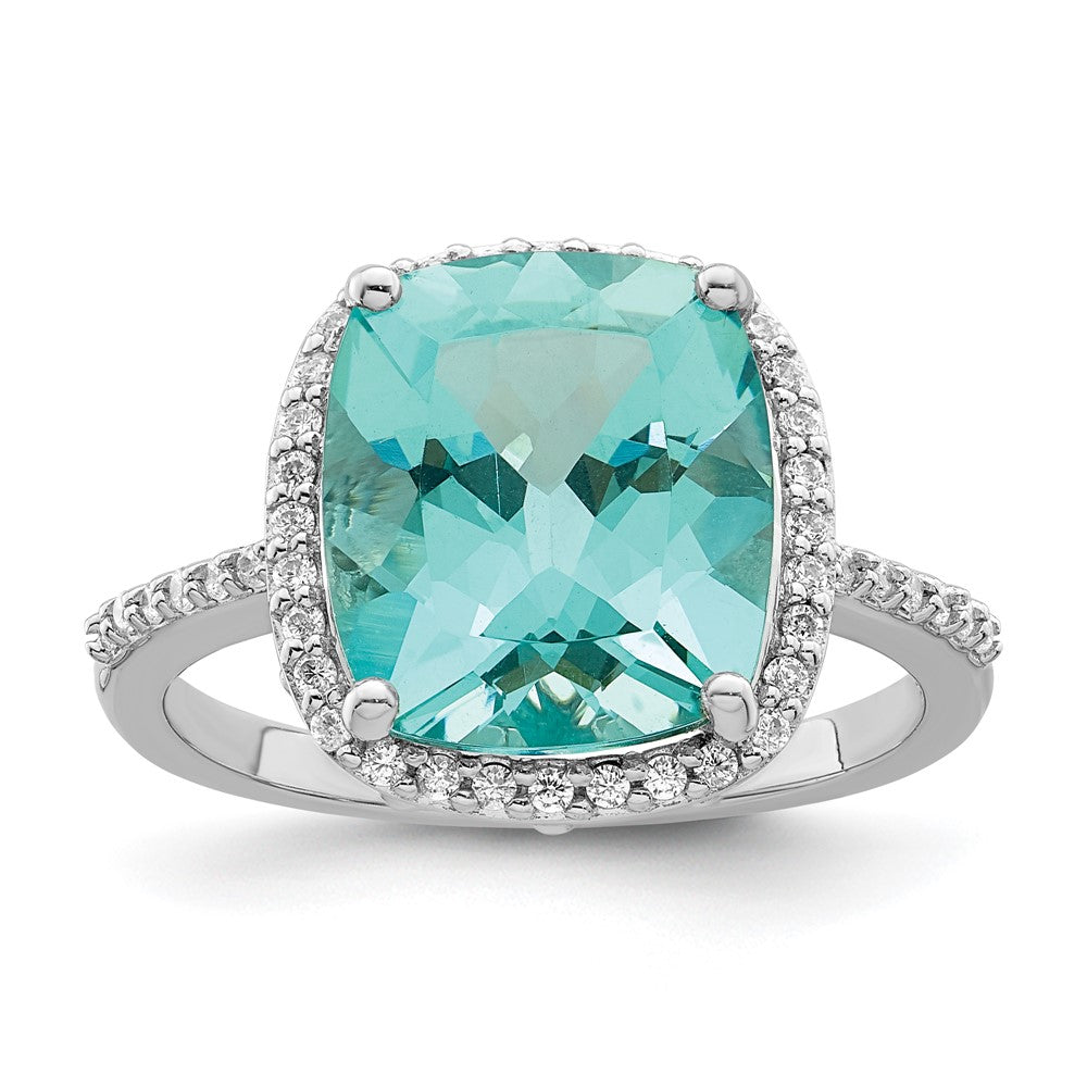 Sterlingsilber Rhodiniert Licht Blau Kristall Zirkonia Heiligenschein Ring