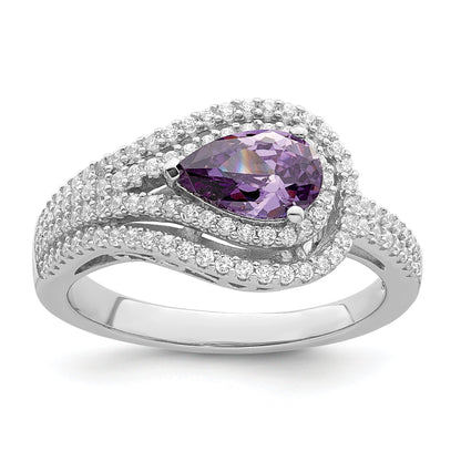 Sterlingsilber Rhodiniert Lila Zirkonia Ring