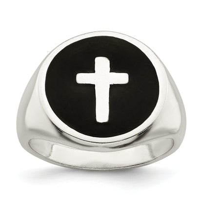 Sterlingsilber Rhodiniert Emailliert Kreuz Ring