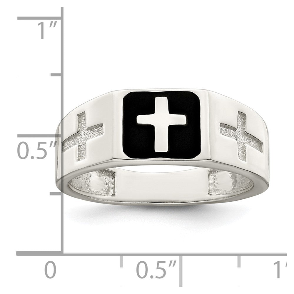 Sterlingsilber Rhodiniert Emailliert Kreuz Ring
