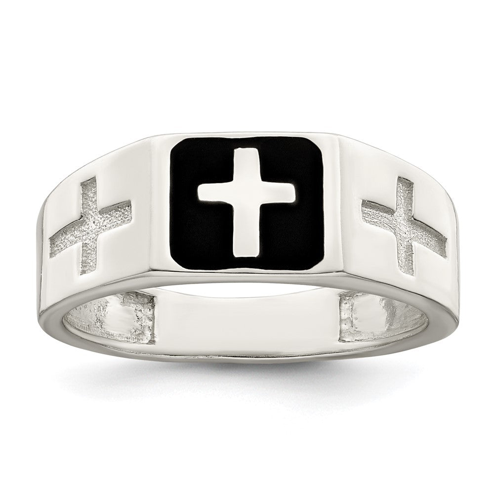 Sterlingsilber Rhodiniert Emailliert Kreuz Ring