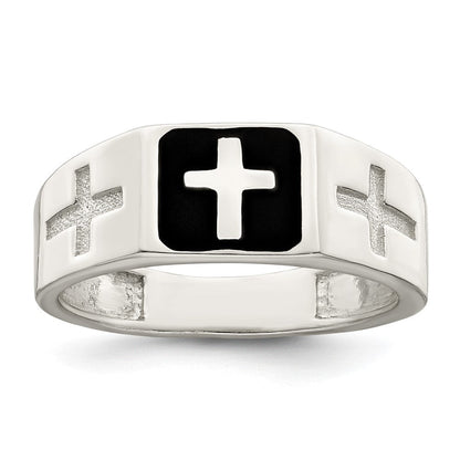 Sterlingsilber Rhodiniert Emailliert Kreuz Ring