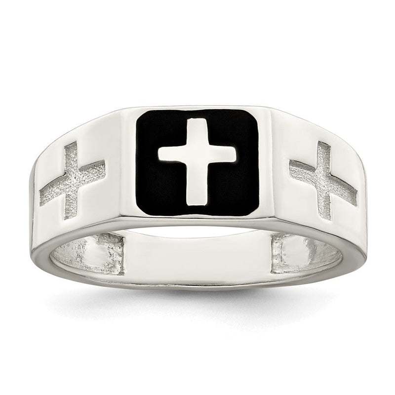 Sterlingsilber Rhodiniert Emailliert Kreuz Ring