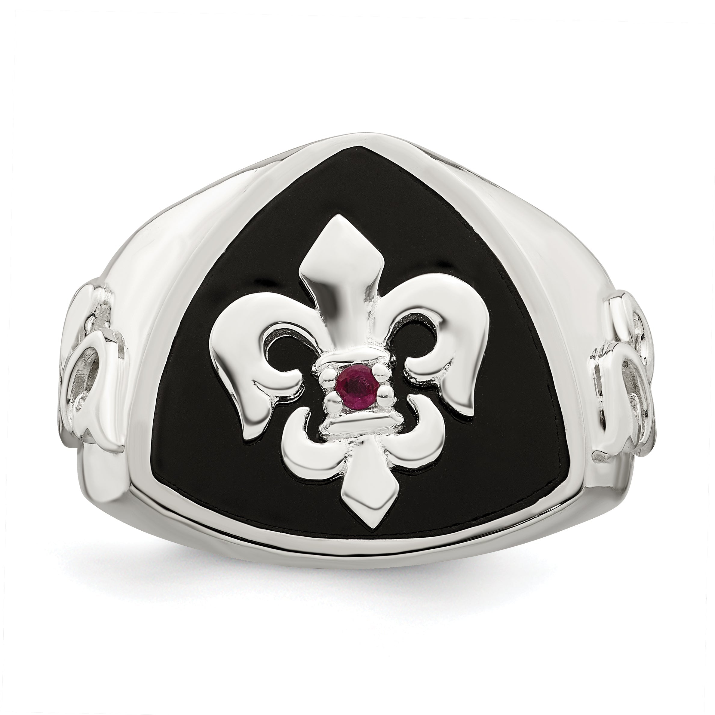 Sterlingsilber.03ruby/black Achat Fleur De Lis Ring