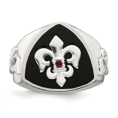 Sterlingsilber.03ruby/black Achat Fleur De Lis Ring