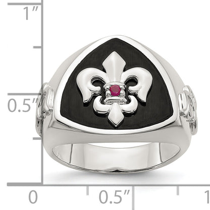 Sterlingsilber.03ruby/black Achat Fleur De Lis Ring