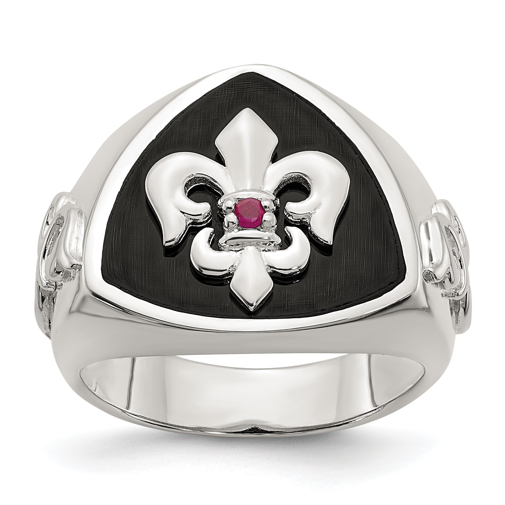 Sterlingsilber.03ruby/black Achat Fleur De Lis Ring