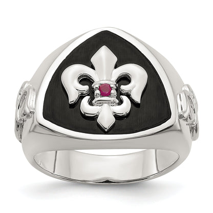 Sterlingsilber.03ruby/black Achat Fleur De Lis Ring