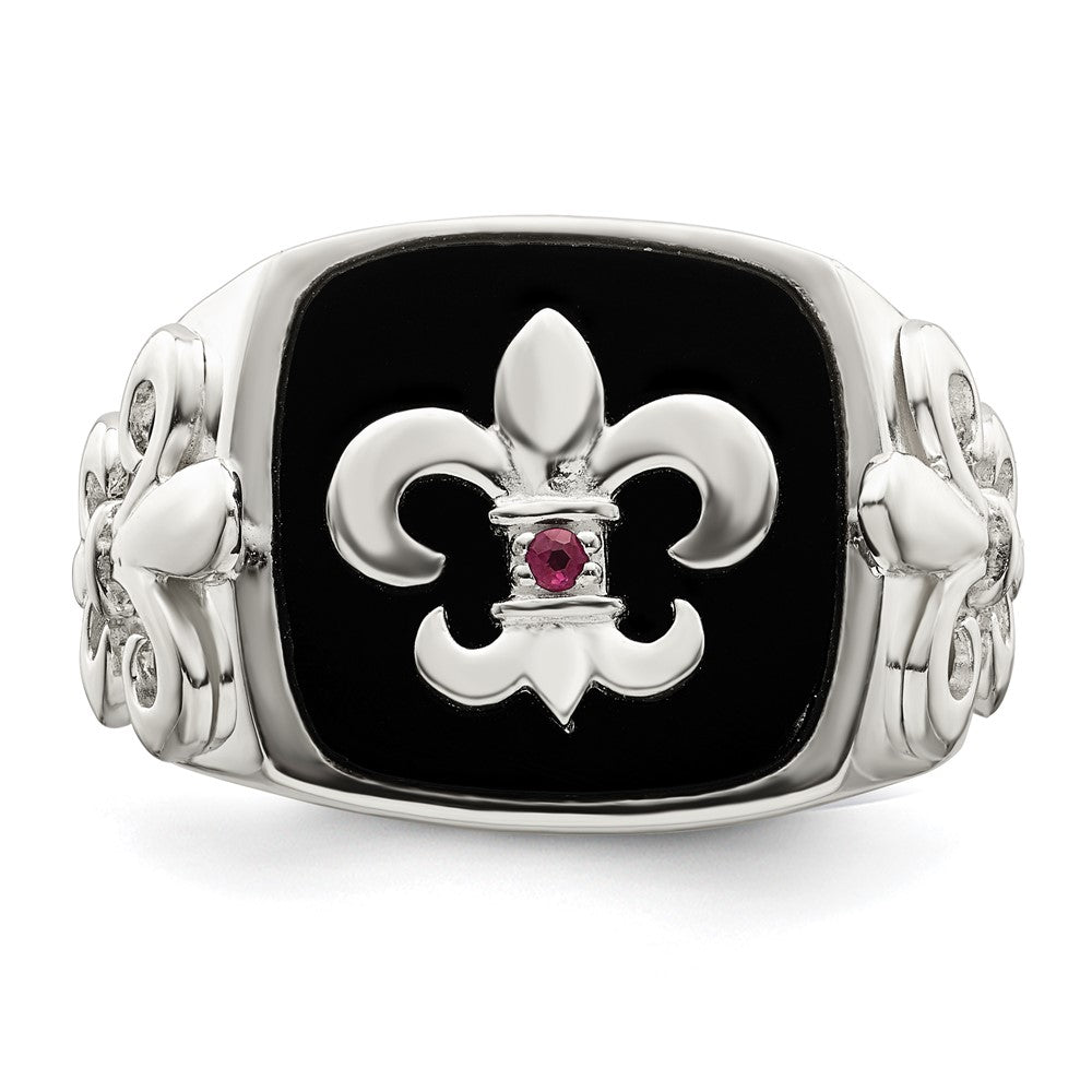 Sterlingsilber.03ruby/black Achat Fleur De Lis Ring