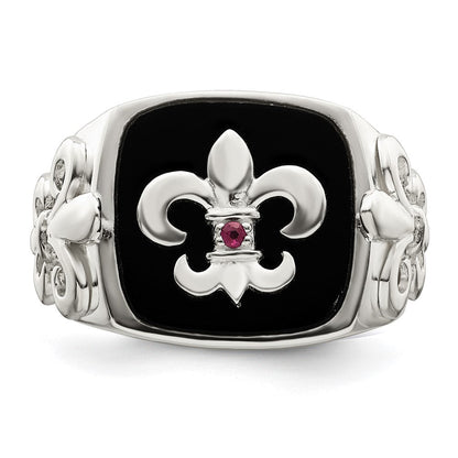 Sterlingsilber.03ruby/black Achat Fleur De Lis Ring