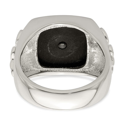 Sterlingsilber.03ruby/black Achat Fleur De Lis Ring
