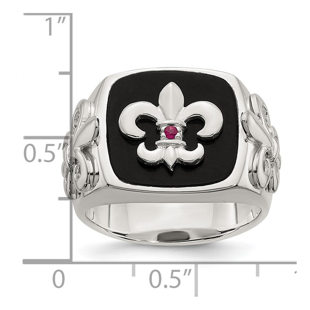 Sterlingsilber.03ruby/black Achat Fleur De Lis Ring