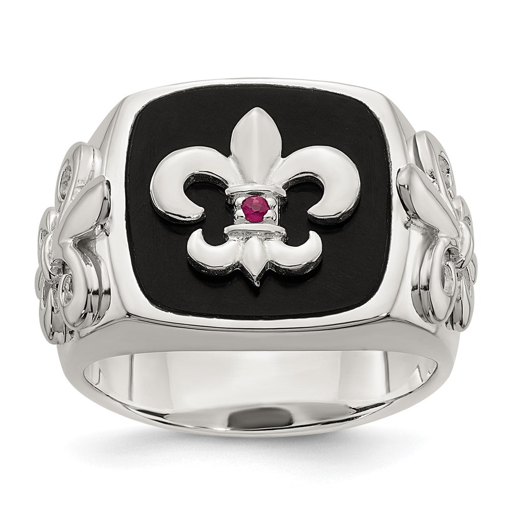 Sterlingsilber.03ruby/black Achat Fleur De Lis Ring