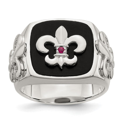 Sterlingsilber.03ruby/black Achat Fleur De Lis Ring
