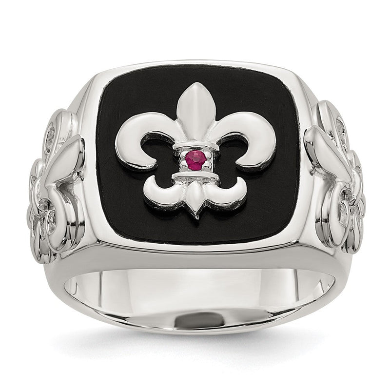 Sterlingsilber.03ruby/black Achat Fleur De Lis Ring