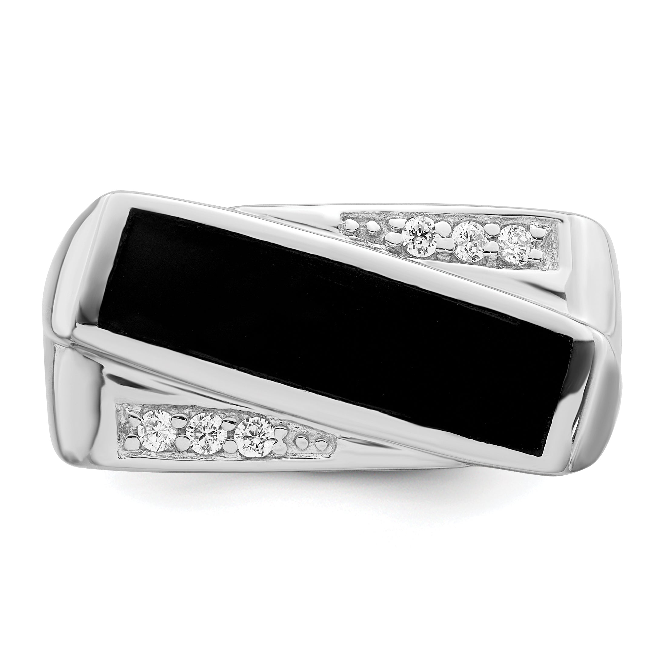 Sterlingsilber Rhodiniert Zirkonia & Onyx Ring