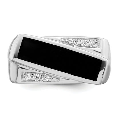 Sterlingsilber Rhodiniert Zirkonia & Onyx Ring