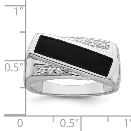 Sterlingsilber Rhodiniert Zirkonia & Onyx Ring