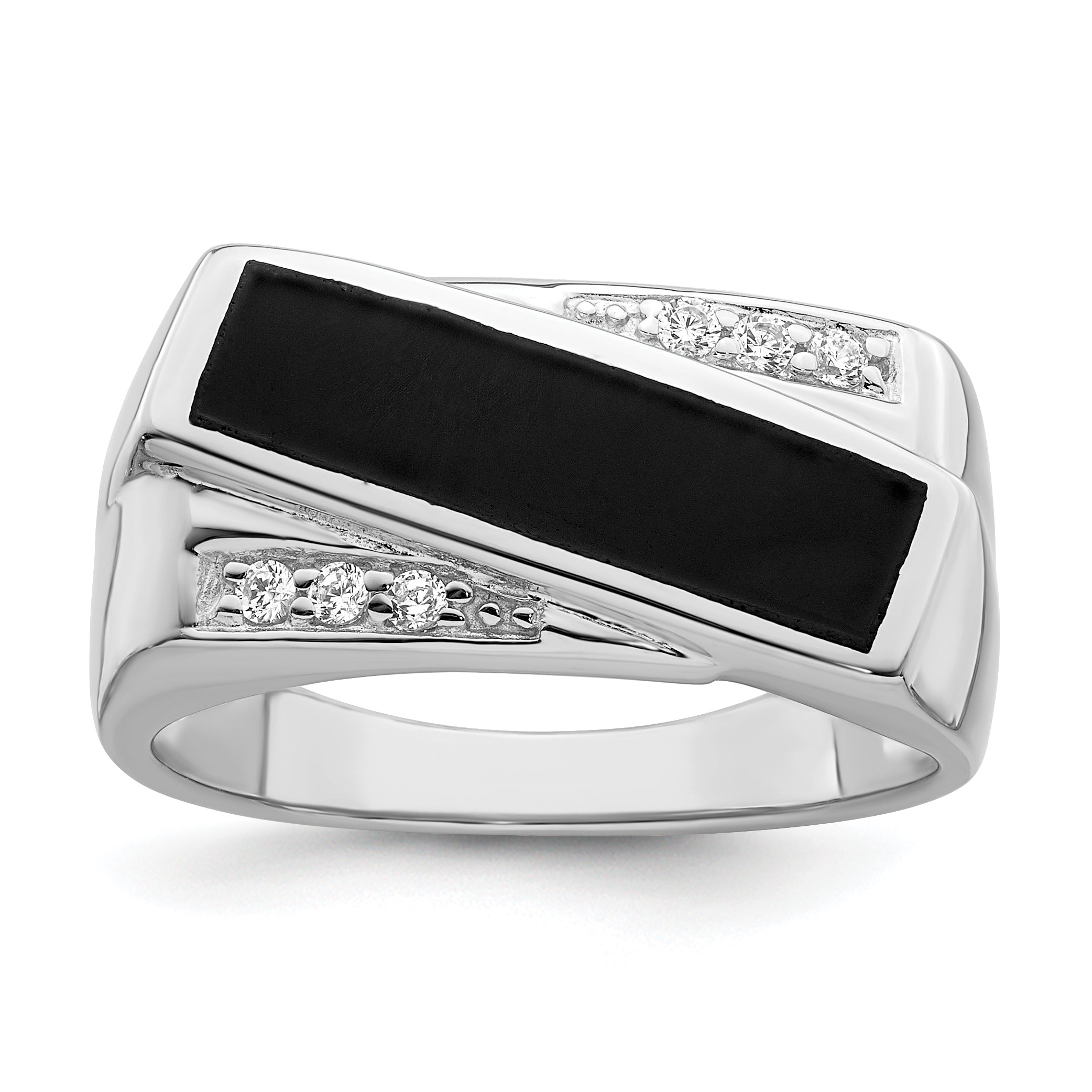 Sterlingsilber Rhodiniert Zirkonia & Onyx Ring
