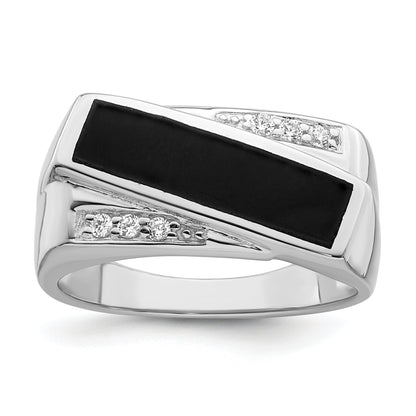 Sterlingsilber Rhodiniert Zirkonia & Onyx Ring