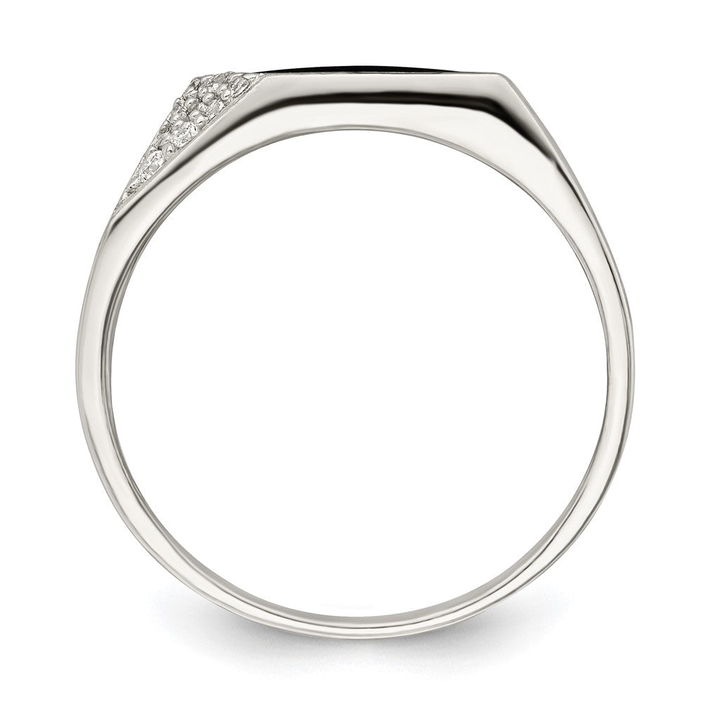 Sterlingsilber Schwarz Emailliert und Zirkonia Herren Ring