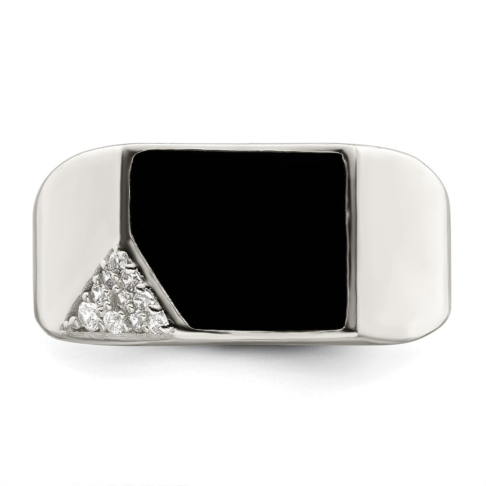 Sterlingsilber Schwarz Emailliert und Zirkonia Herren Ring