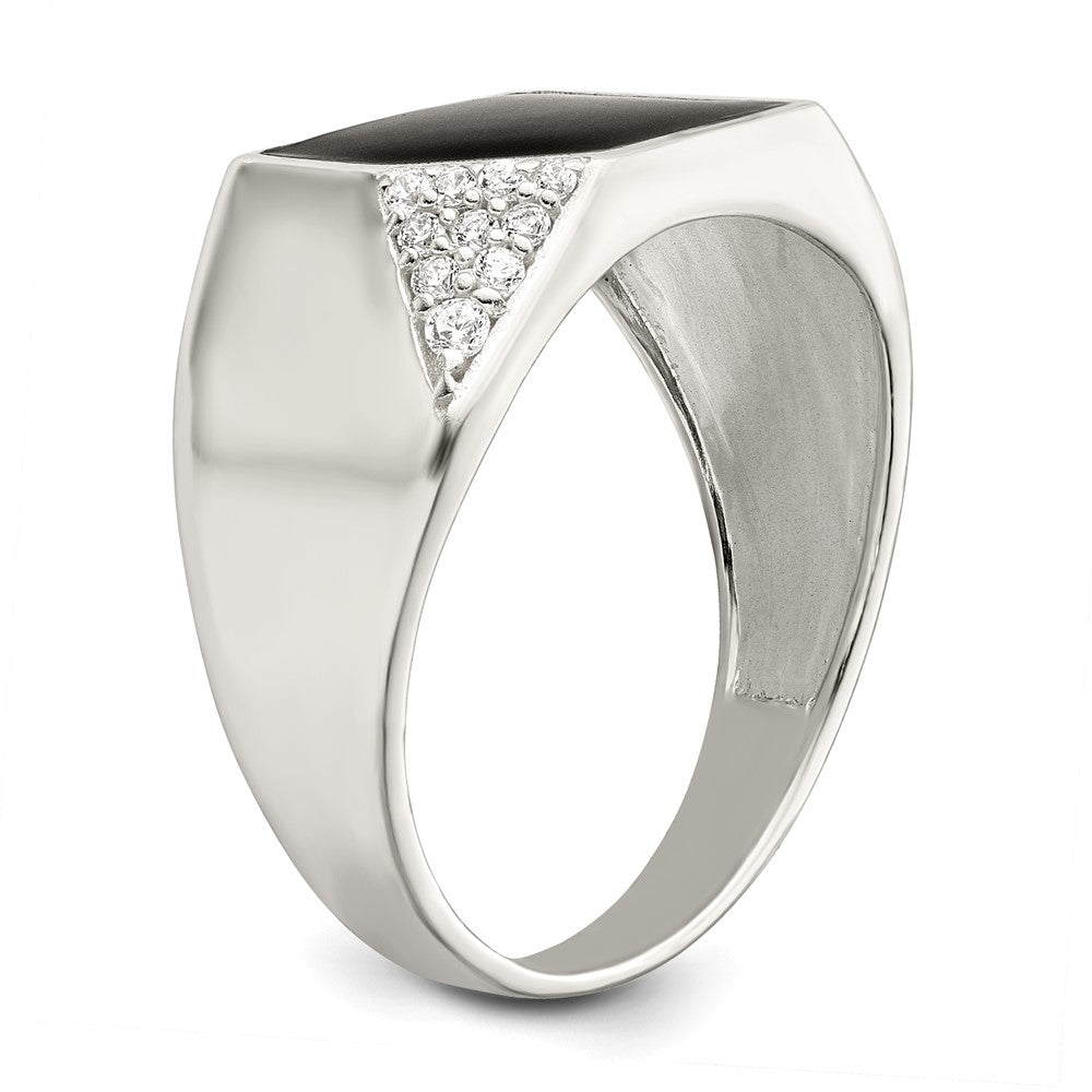 Sterlingsilber Schwarz Emailliert und Zirkonia Herren Ring