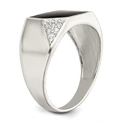 Sterlingsilber Schwarz Emailliert und Zirkonia Herren Ring